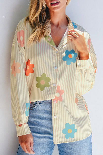 Apricot floral button-up shirt