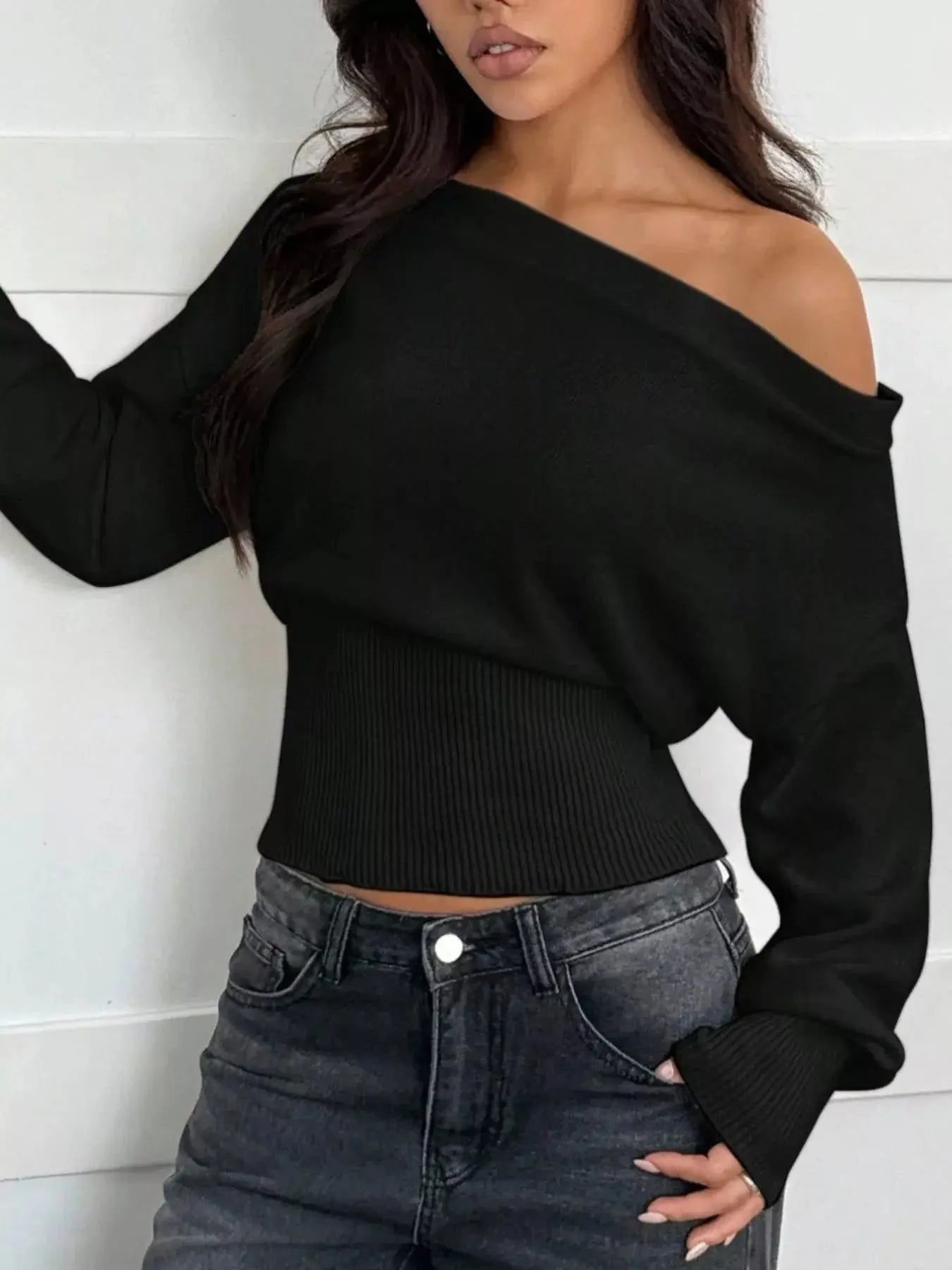 One Shoulder Cropped Sweater Simply Love