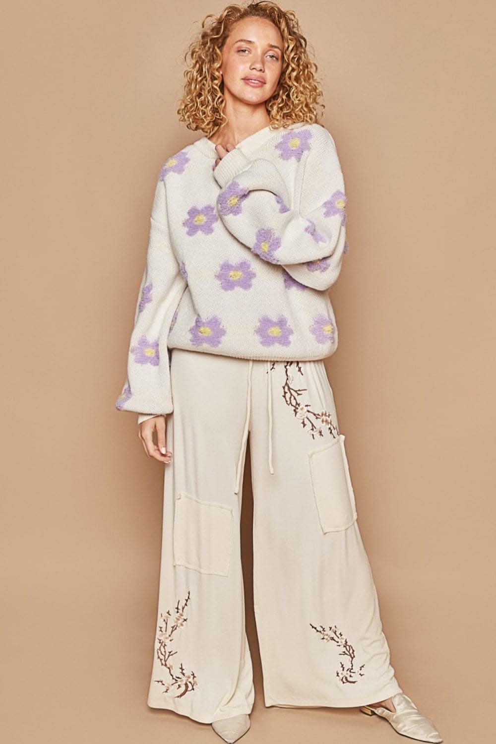Daisy pattern drop shoulder sweater - Love Salve 
