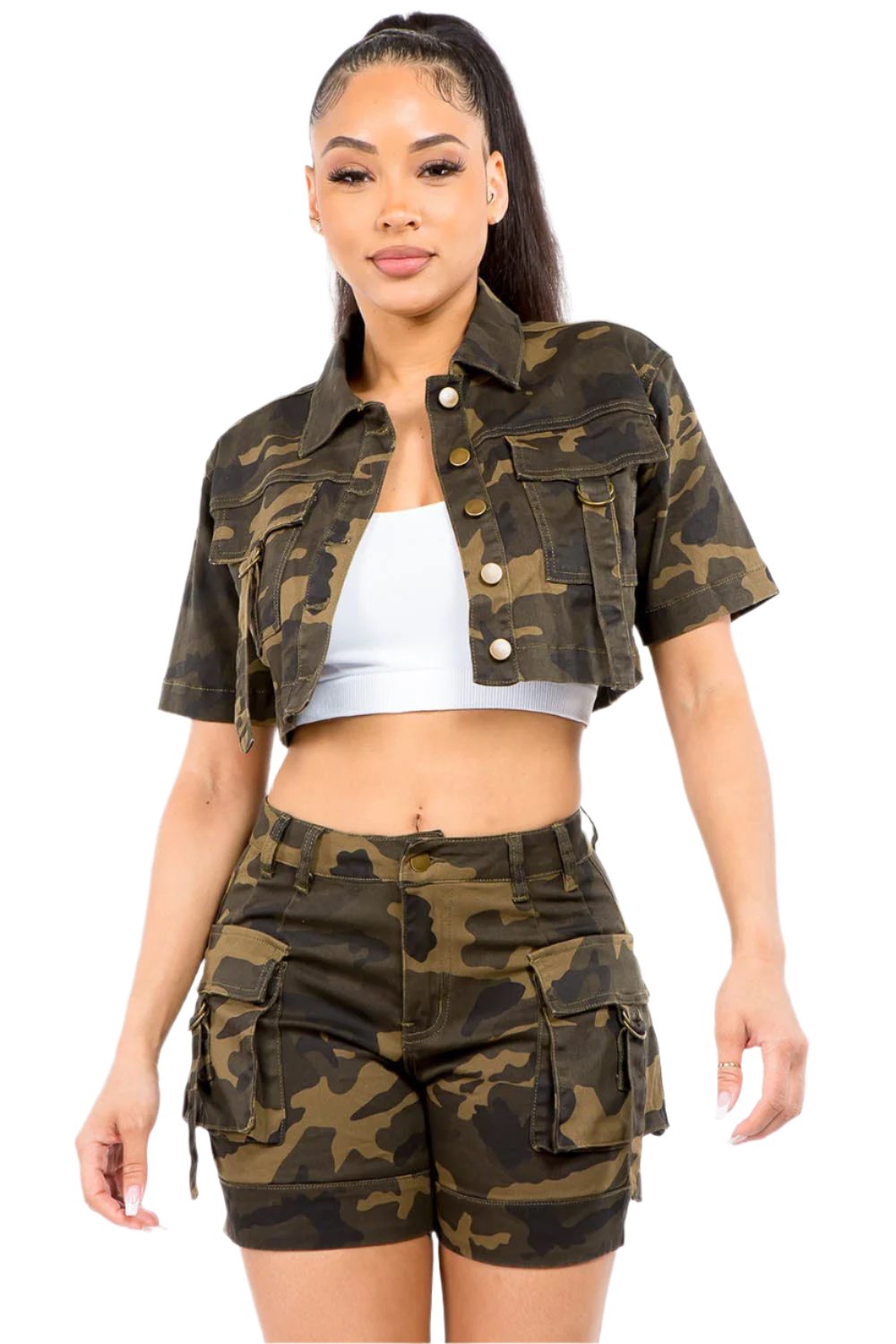 Camo chic cropped jacket with short sleeves