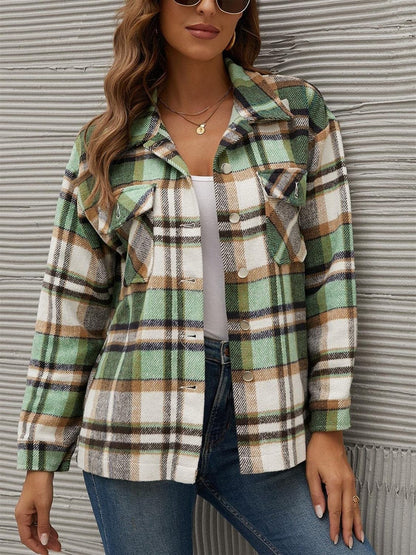 Chic plaid long sleeve jacket with pockets