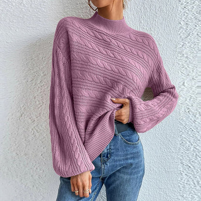 Cable-Knit Mock Neck  Long Sleeve Sweater.