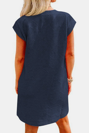 Textured Round Neck Cap Sleeve Dress.