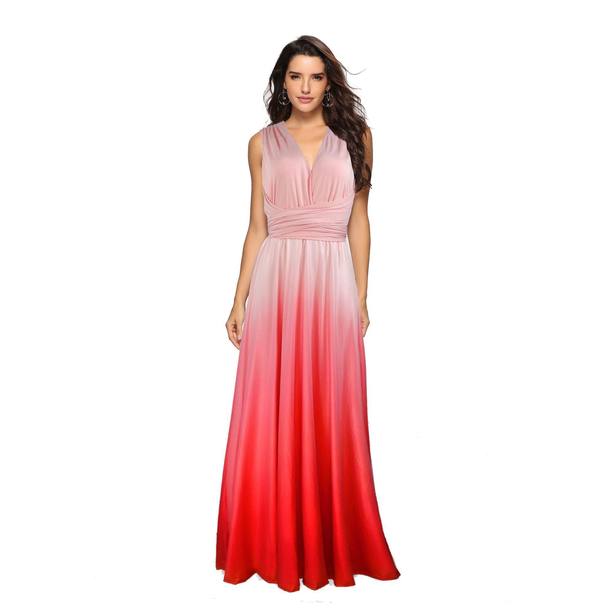 Wear More Wear Criss Cross Backless Sexy Lace-up Gradient Color Maxi Dress Bella Mia