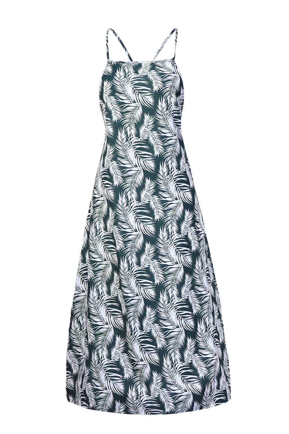 Slit Crisscross Printed Sleeveless Cami Dress.