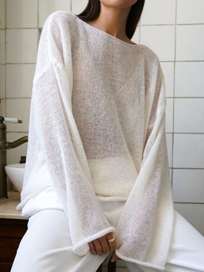 Boat Neck Long Sleeve Knit Cover Up