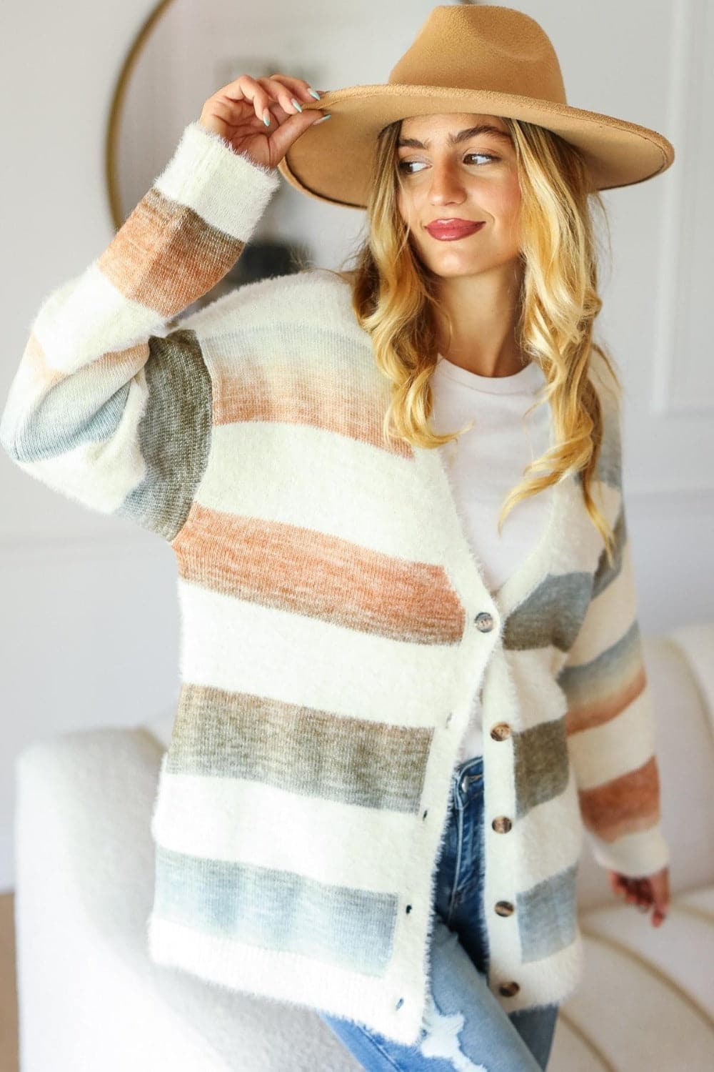 Cozy striped fuzzy cardigan