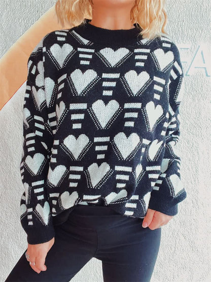 Heartfelt Contrast Long Sleeve Sweater with Dropped Shoulders