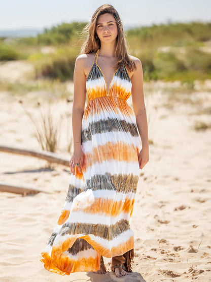 Tie-Dye Halter Neck Sleeveless Dress.