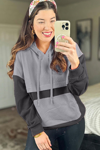 Gray color block drop shoulder hoodie