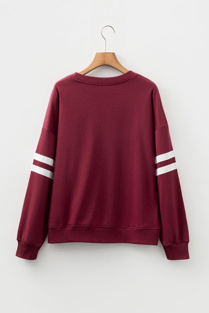 Red Dahlia Varsity Oversized Striped Detail Sweatshirt