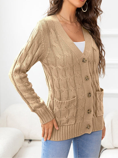 Button Down Cable-Knit Cardigan.