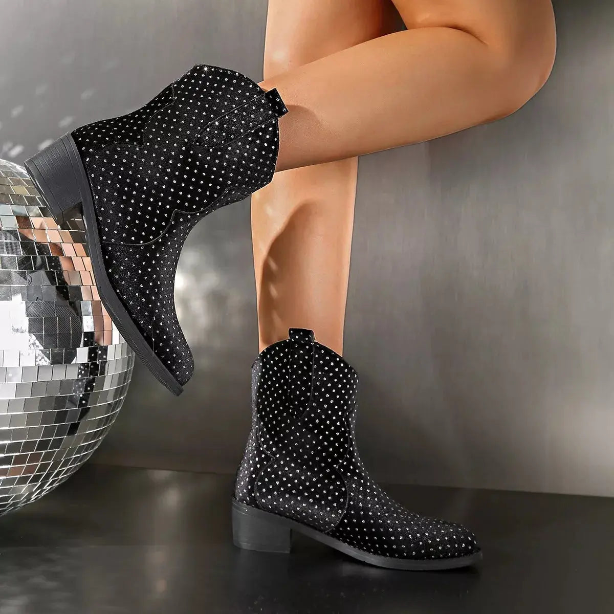 Sparkling Point Toe Block Heels Boots Simply Love