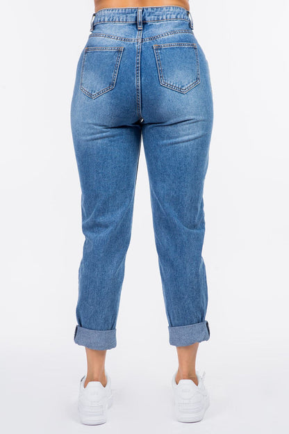 American Bazi High Waist Pleated Waist Mom Jeans.