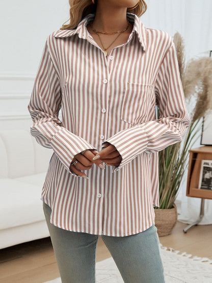 Collared striped shirt with pocket