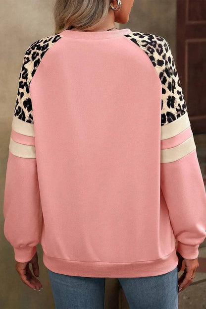 Leopard Round Neck Long Sleeve Sweatshirt.