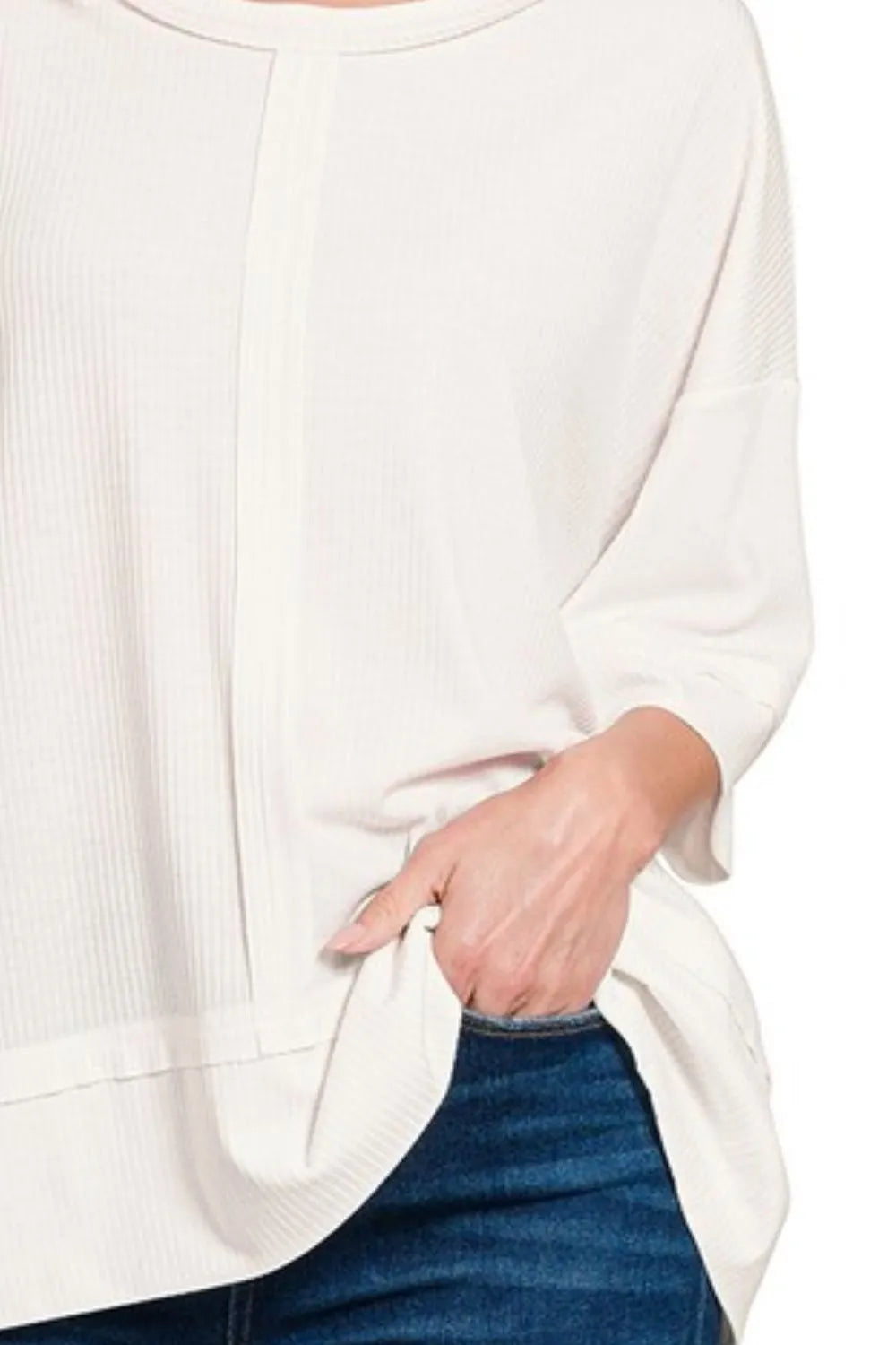 Zenana Ribbed Boat Neck 3/4 Sleeve Top - Love Salve 
