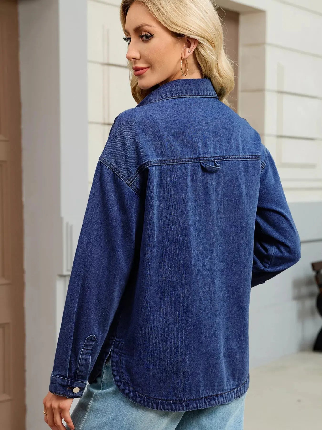 Button Up Dropped Shoulder Denim Jacket Simply Love