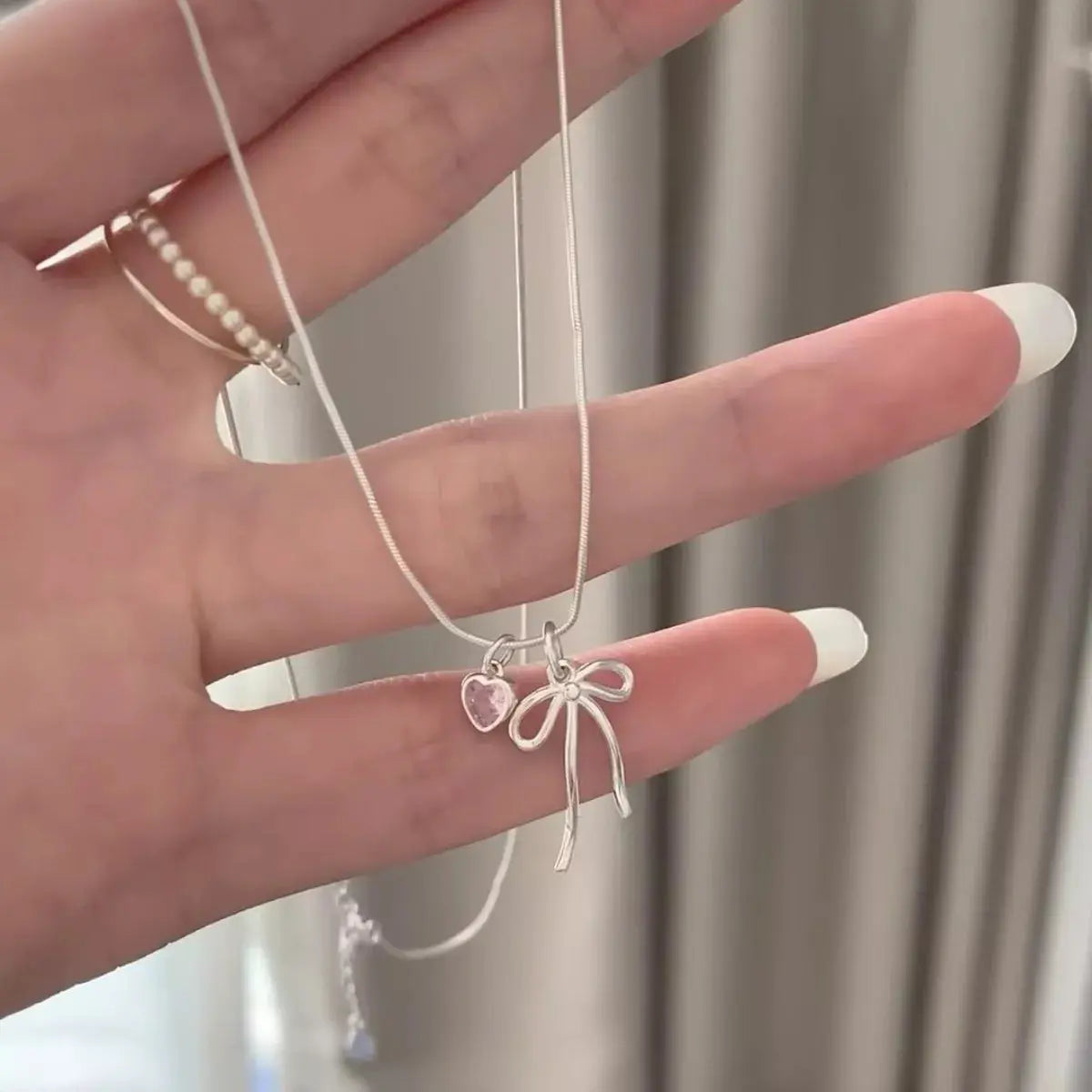 Bow & Heart Pendant Necklace Simply Love