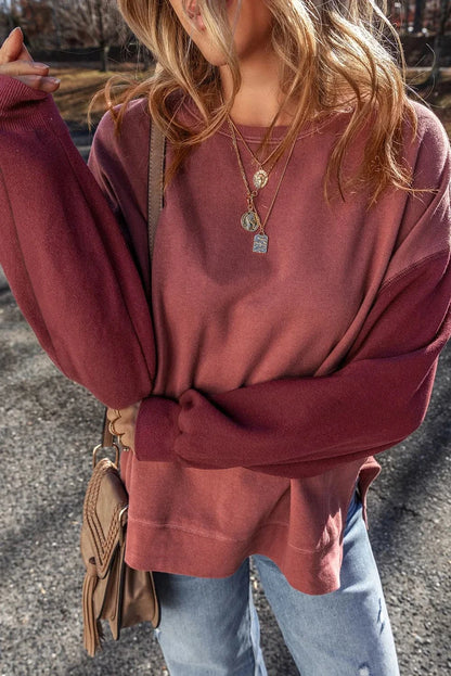 Color-blocked round neck long sleeve sweatshirt