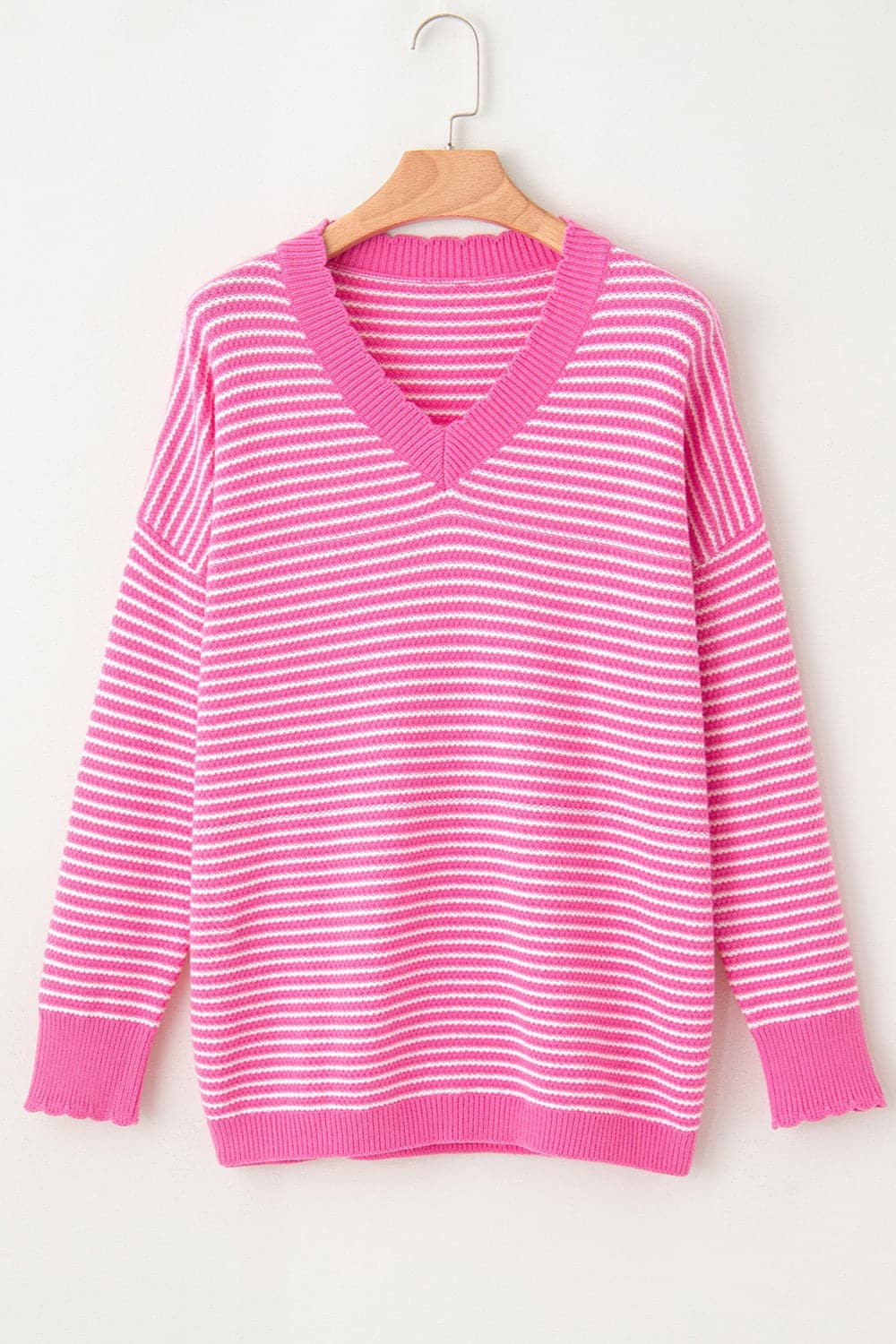 Striped V-Neck Long Sleeve Top.