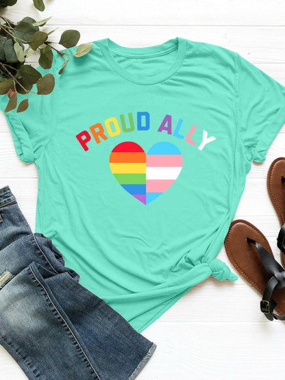 PROUD ALLY Round Neck Short Sleeve T-Shirt.