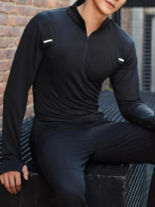 Men's Plus Size Quarter Zip Long Sleeve Active T-Shirt Simply Love