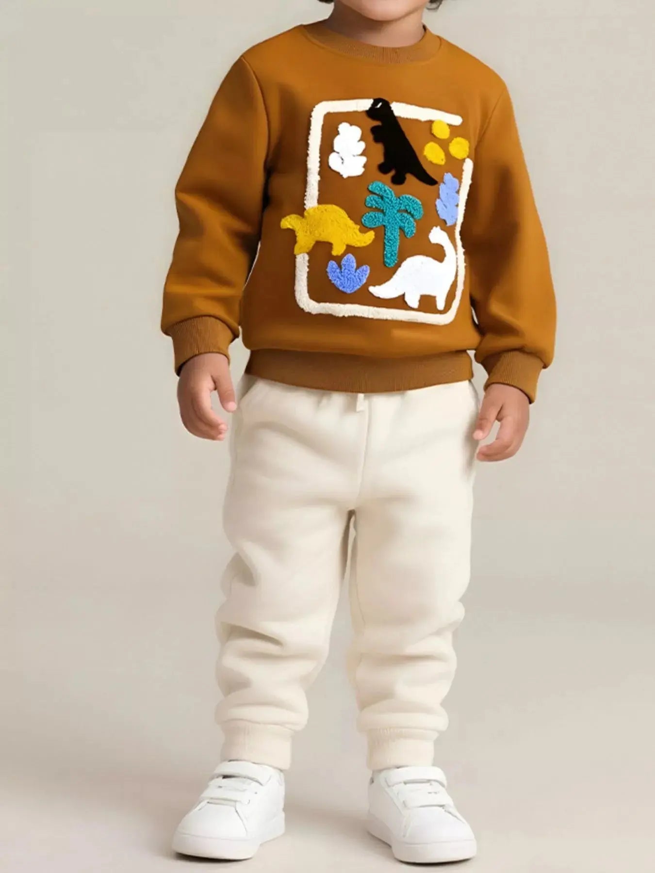 Children's Dinosaur Applique Crew Neck Sweatshirt Simply Love
