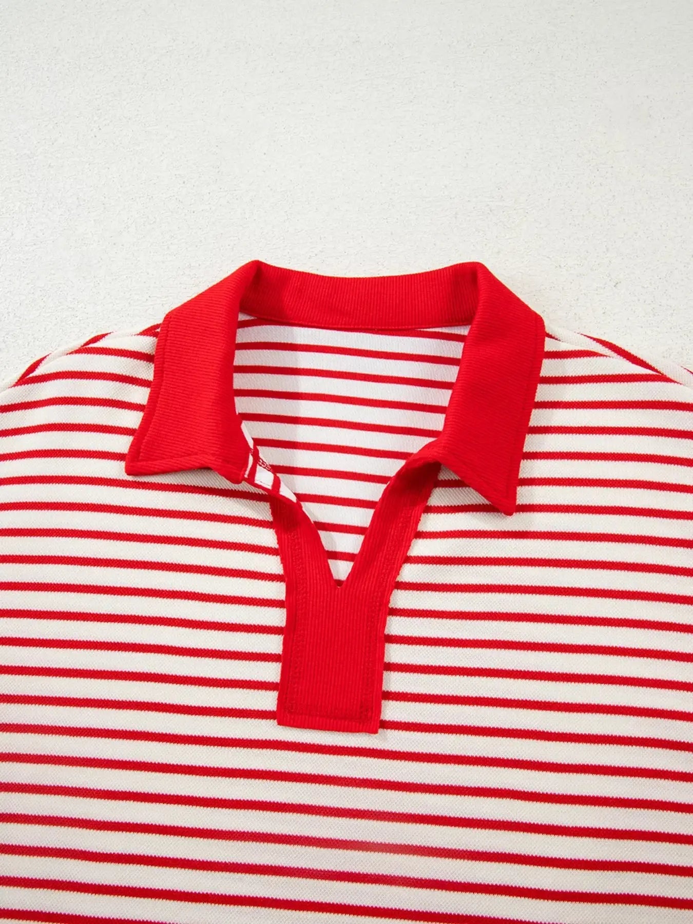 Stripe Collared V Neck Drop Shoulder Pullover and Skort 2pcs Outfit Simply Love