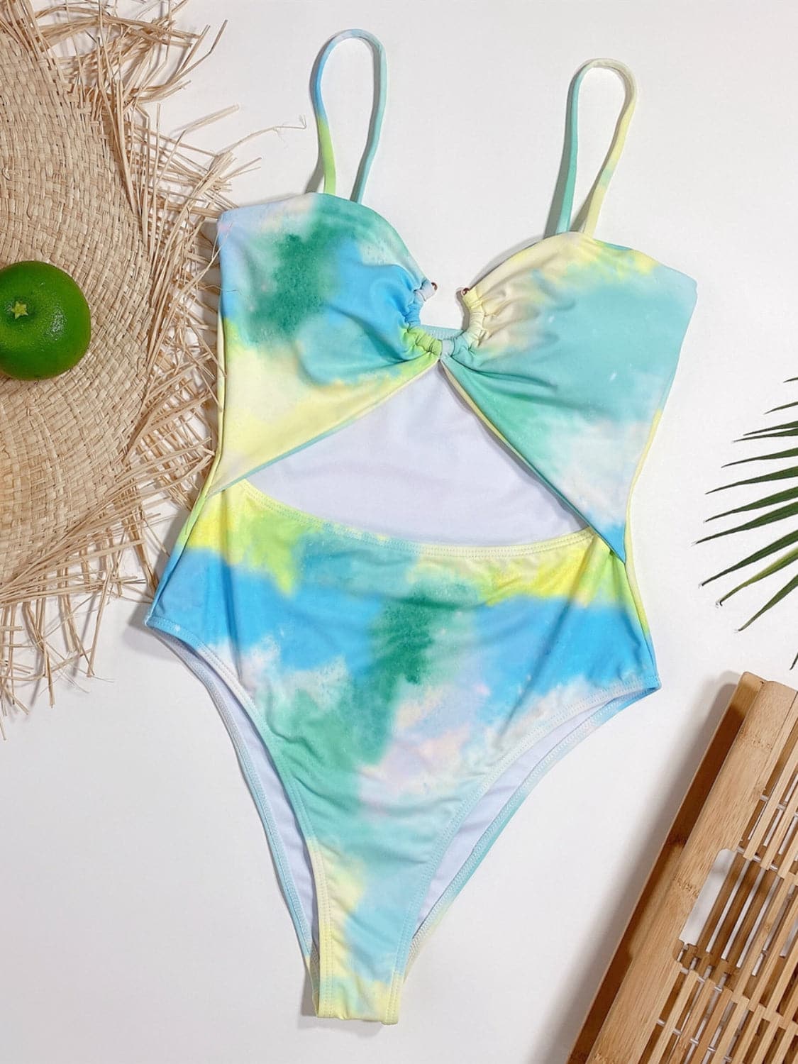 Cutout Tie-Dye Spaghetti Strap One-Piece Swimwear.