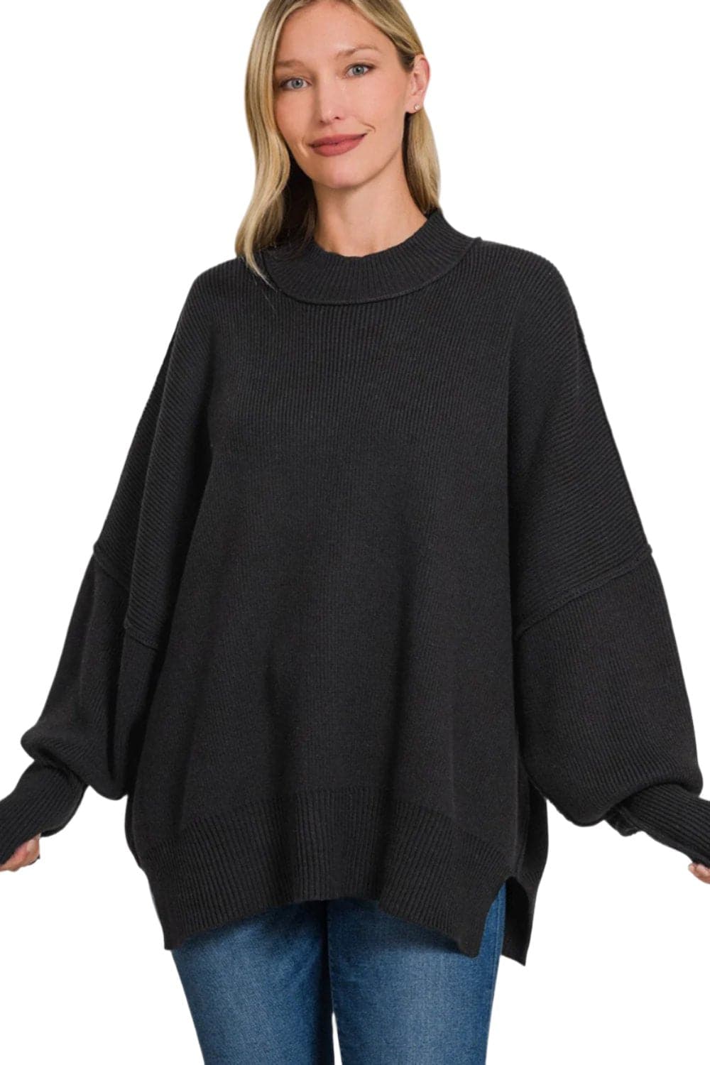 Zenana Side Sit Oversize Sweater.