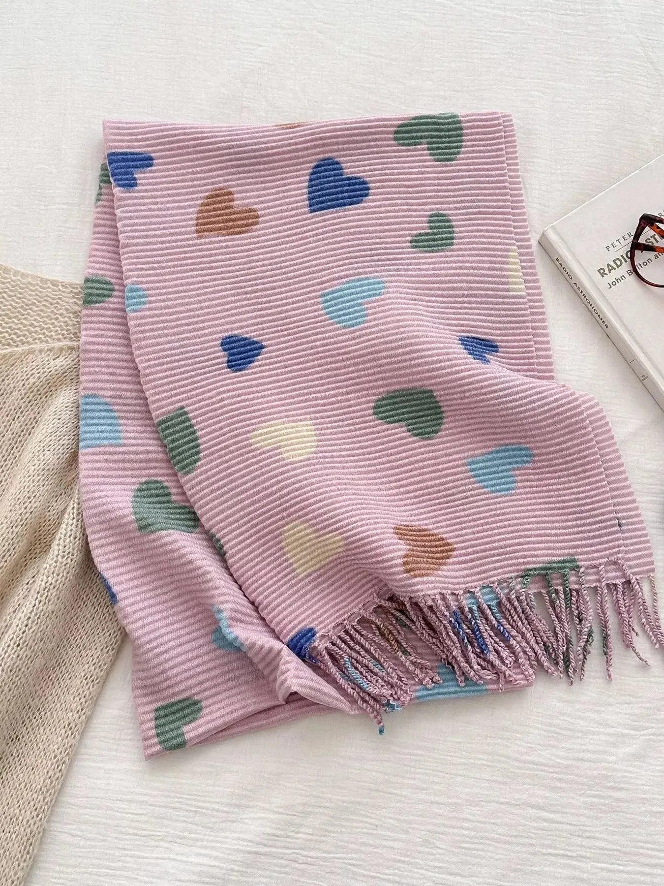 Heart Patterned Tassel Scarf Simply Love
