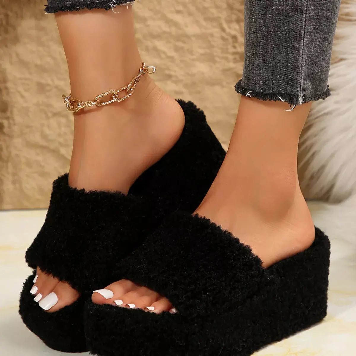 Open Toe Wedge Platform Slippers Simply Love