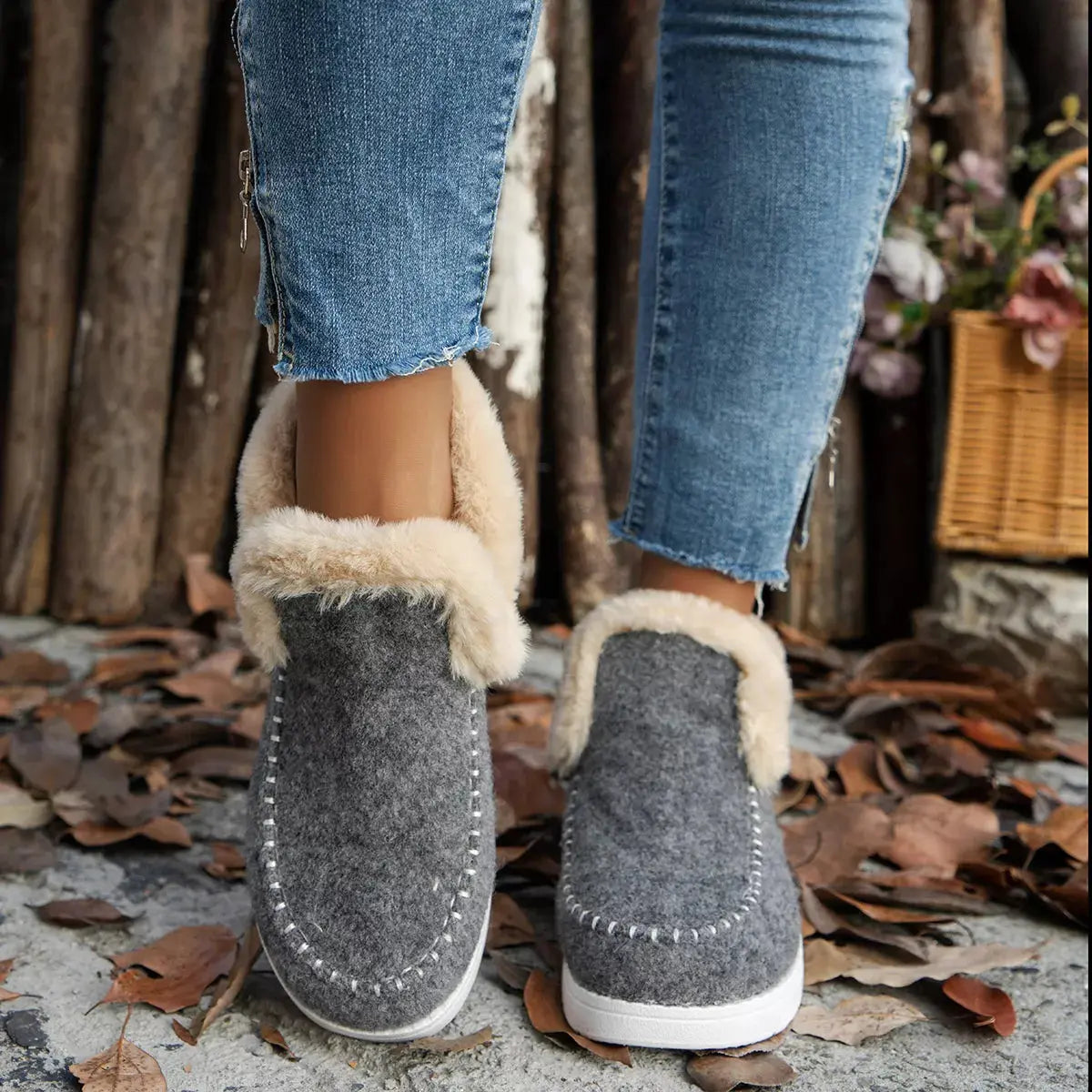 Cozy Fur Trimmed Slip Ons Suede And Rubber Flats Warm Winter Shoes Simply Love