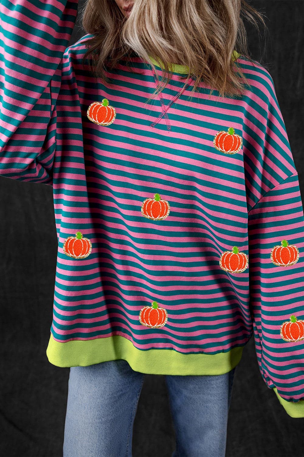 Pumpkin Striped Long Sleeve SweatshirtFeatures: Sequin
Sheer: Opaque
Stretch: Slightly stretchy
Material composition: 95% cotton, 5% elastane
Care instructions: Machine wash cold. Tumble dry low.
ImporteLove Salve Pumpkin Striped Long Sleeve SweatshirtSweatshirts & Hoodies