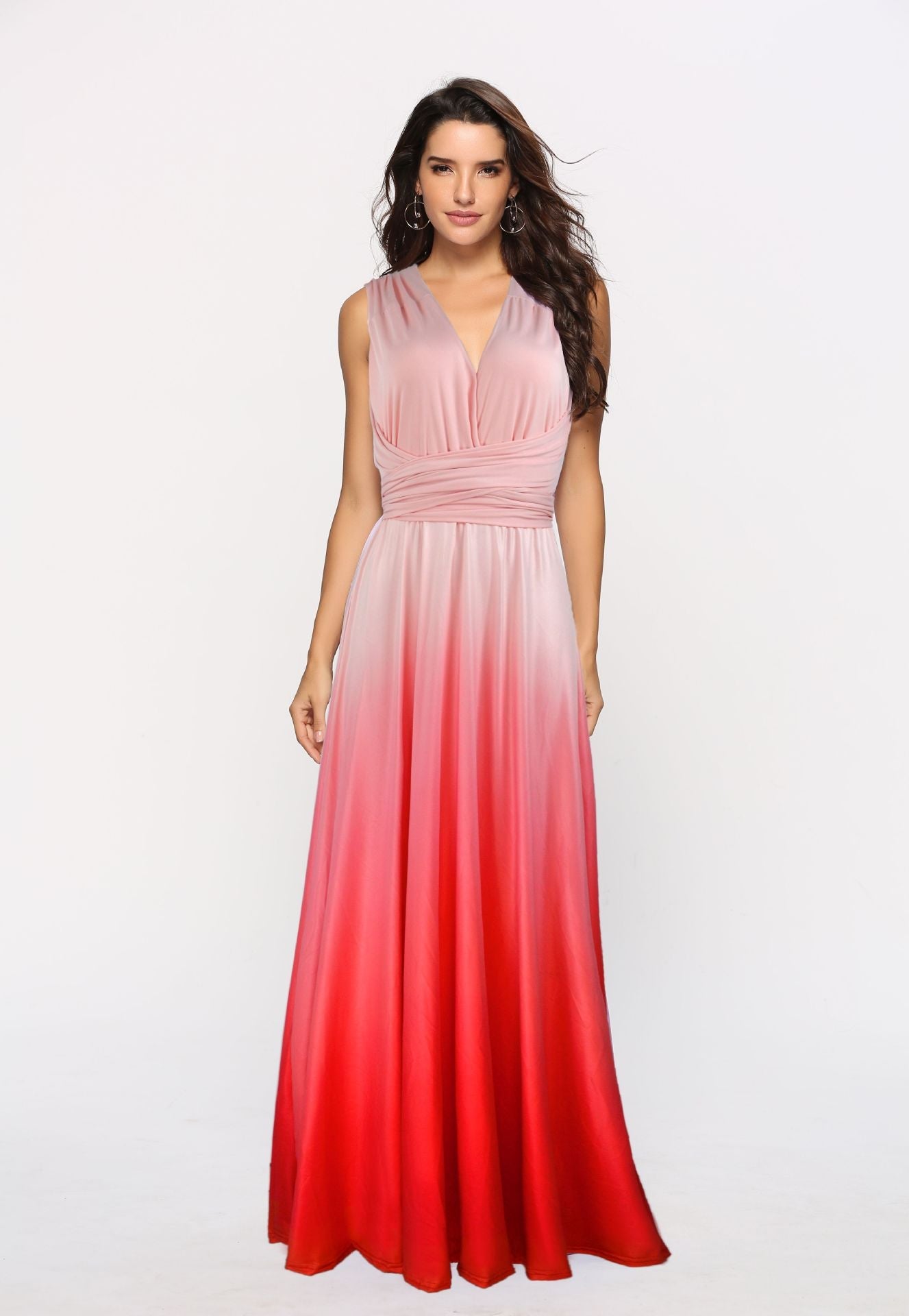 Wear More Wear Criss Cross Backless Sexy Lace-up Gradient Color Maxi Dress Bella Mia