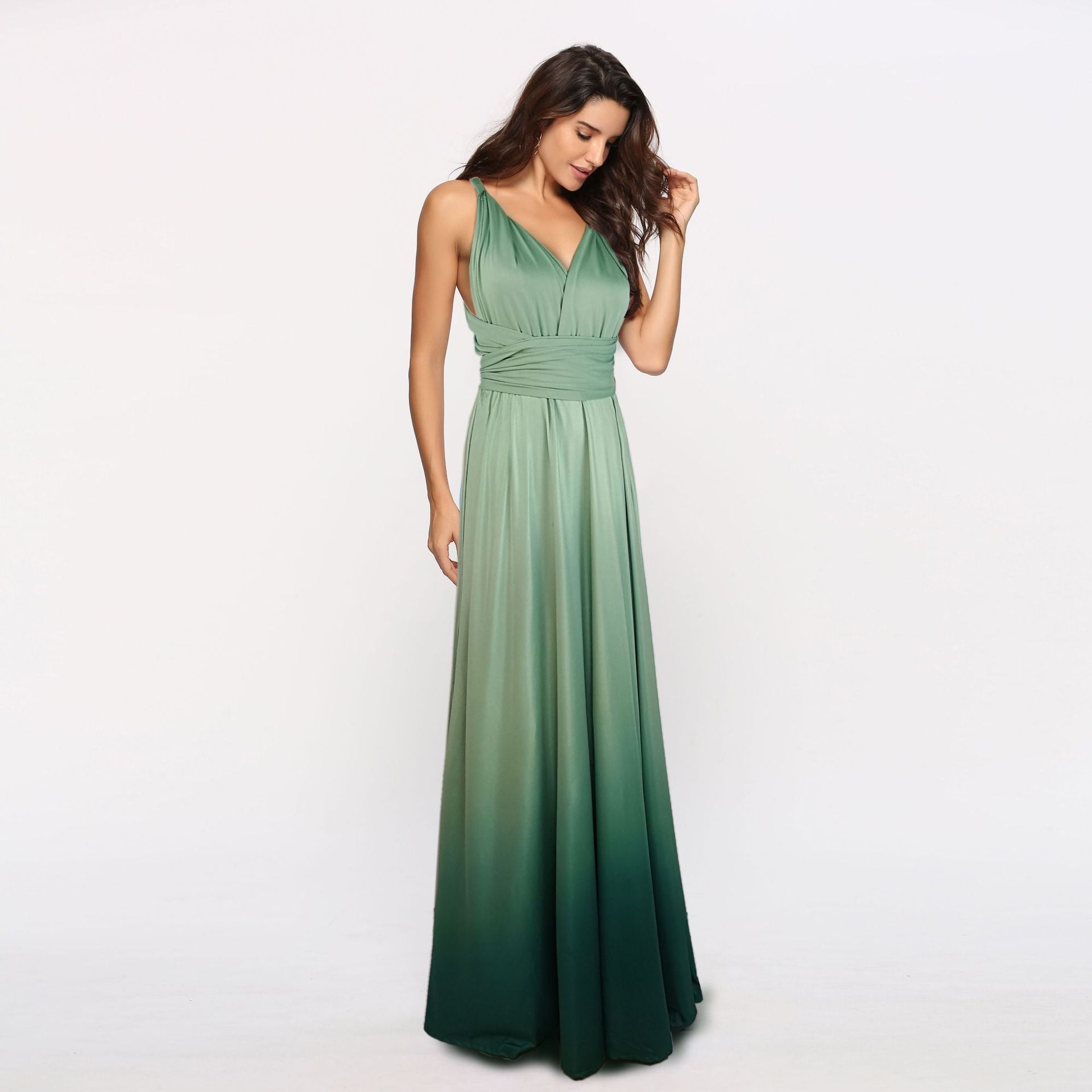 Wear More Wear Criss Cross Backless Sexy Lace-up Gradient Color Maxi Dress Bella Mia