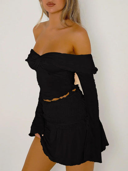 Ruffled off-shoulder tee - stretch fabric