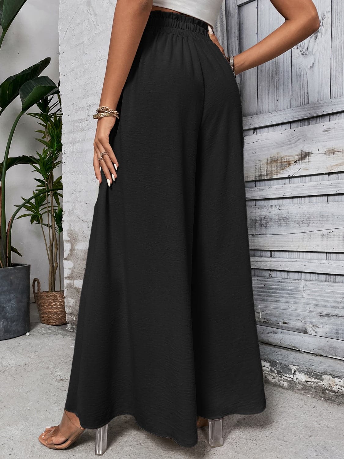 Tied High Waist Wide Leg Pants.