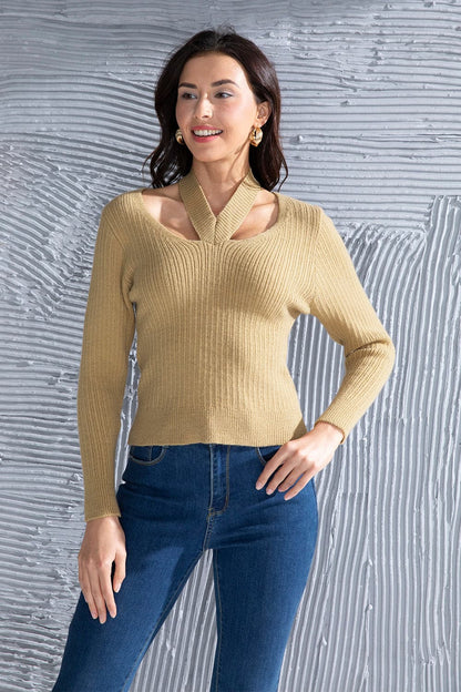 Halter Neck Long Sleeve Sweater.