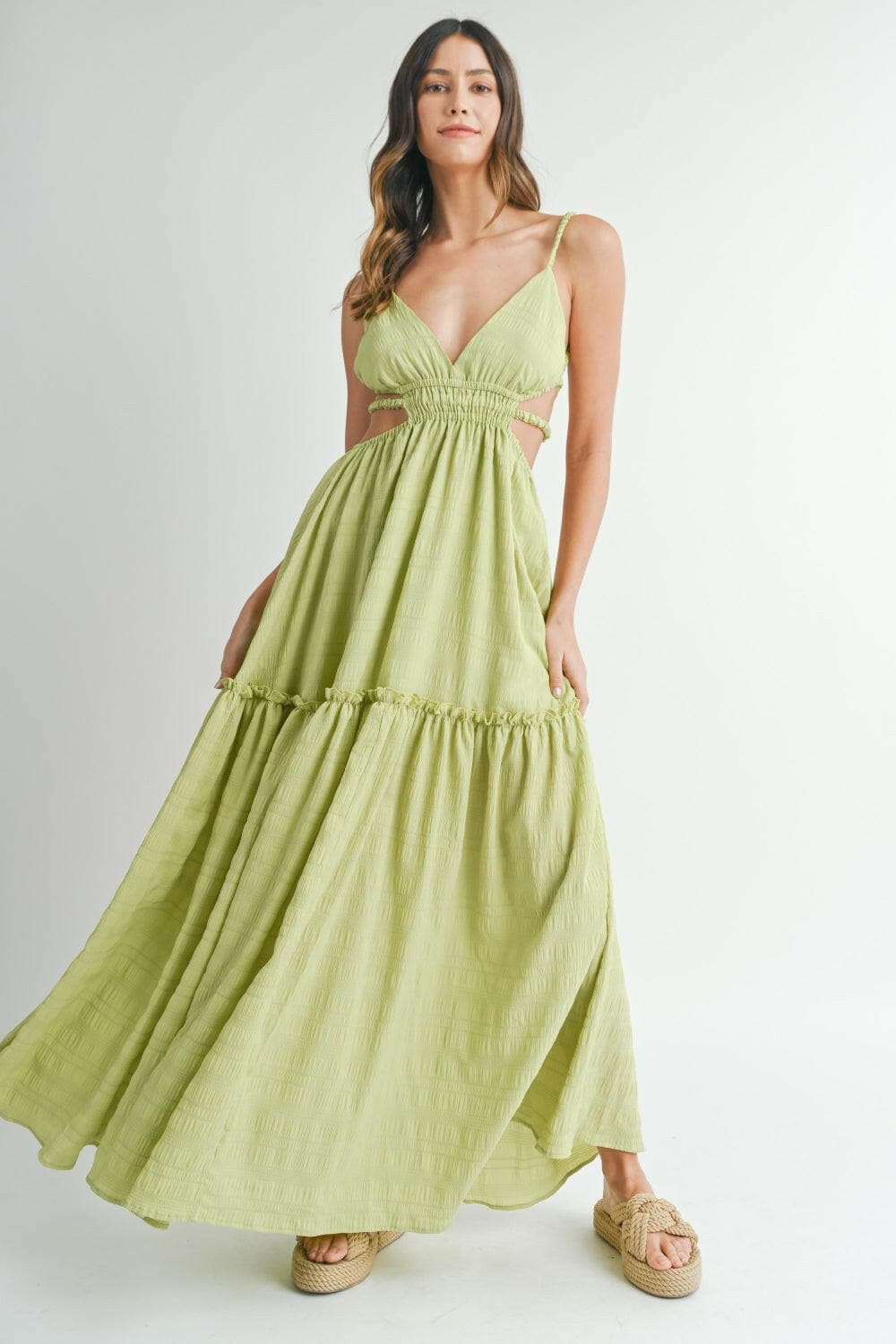 MABLE Cutout Waist Backless Maxi Dress.