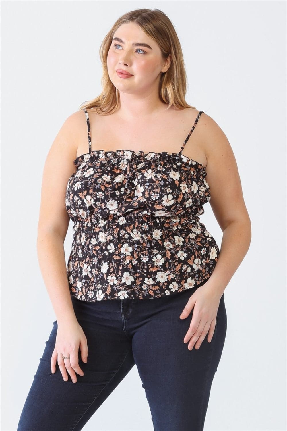 Zenobia Plus Size Frill Floral Square Neck Cami.