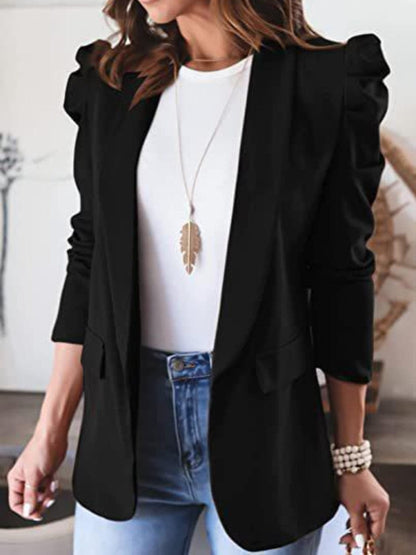 Collared Neck Puff Sleeve Blazer.