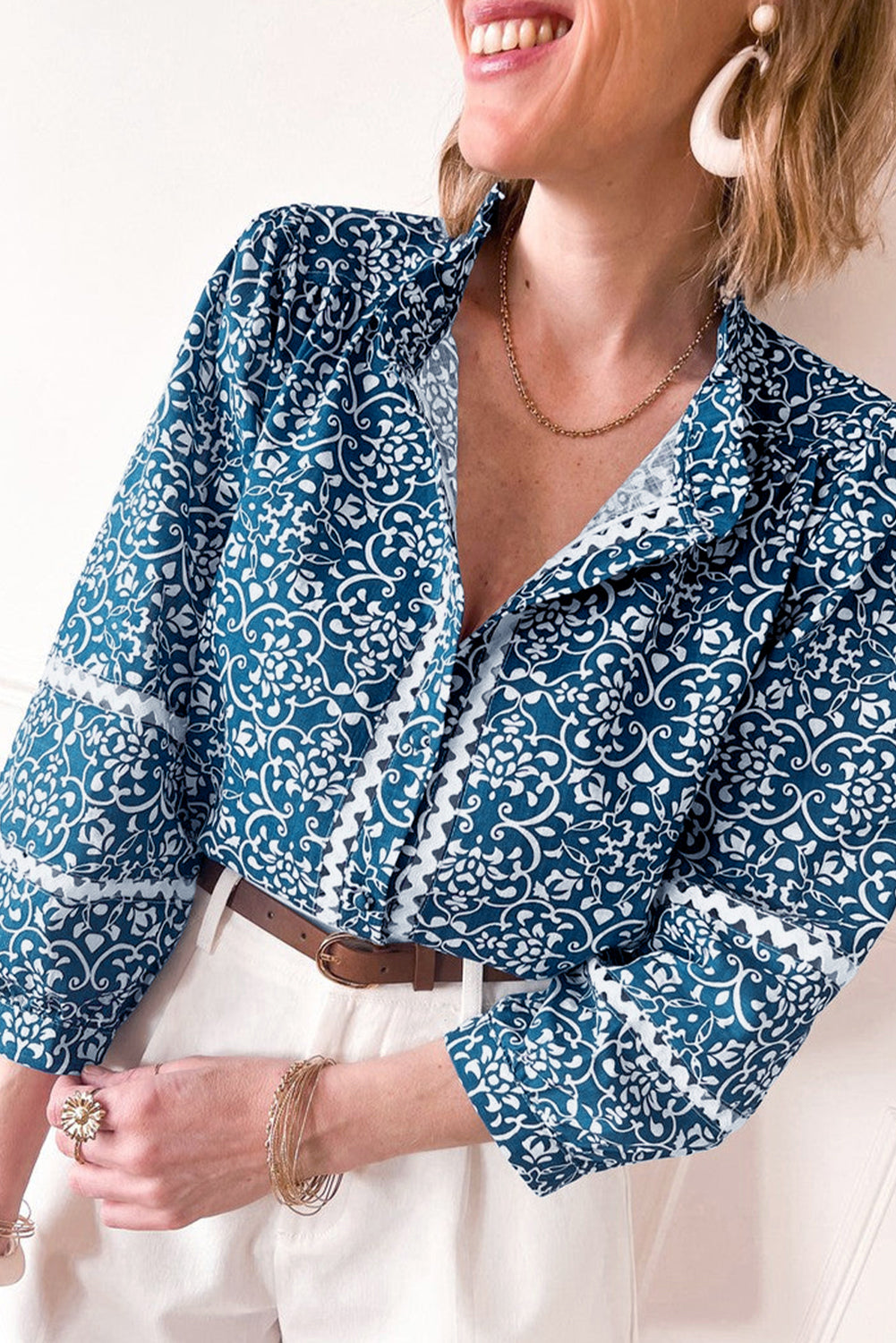 Blue floral button-up shirt