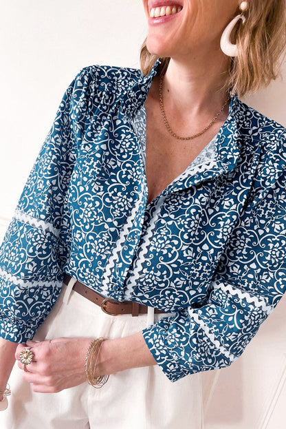 Blue floral button-up shirt