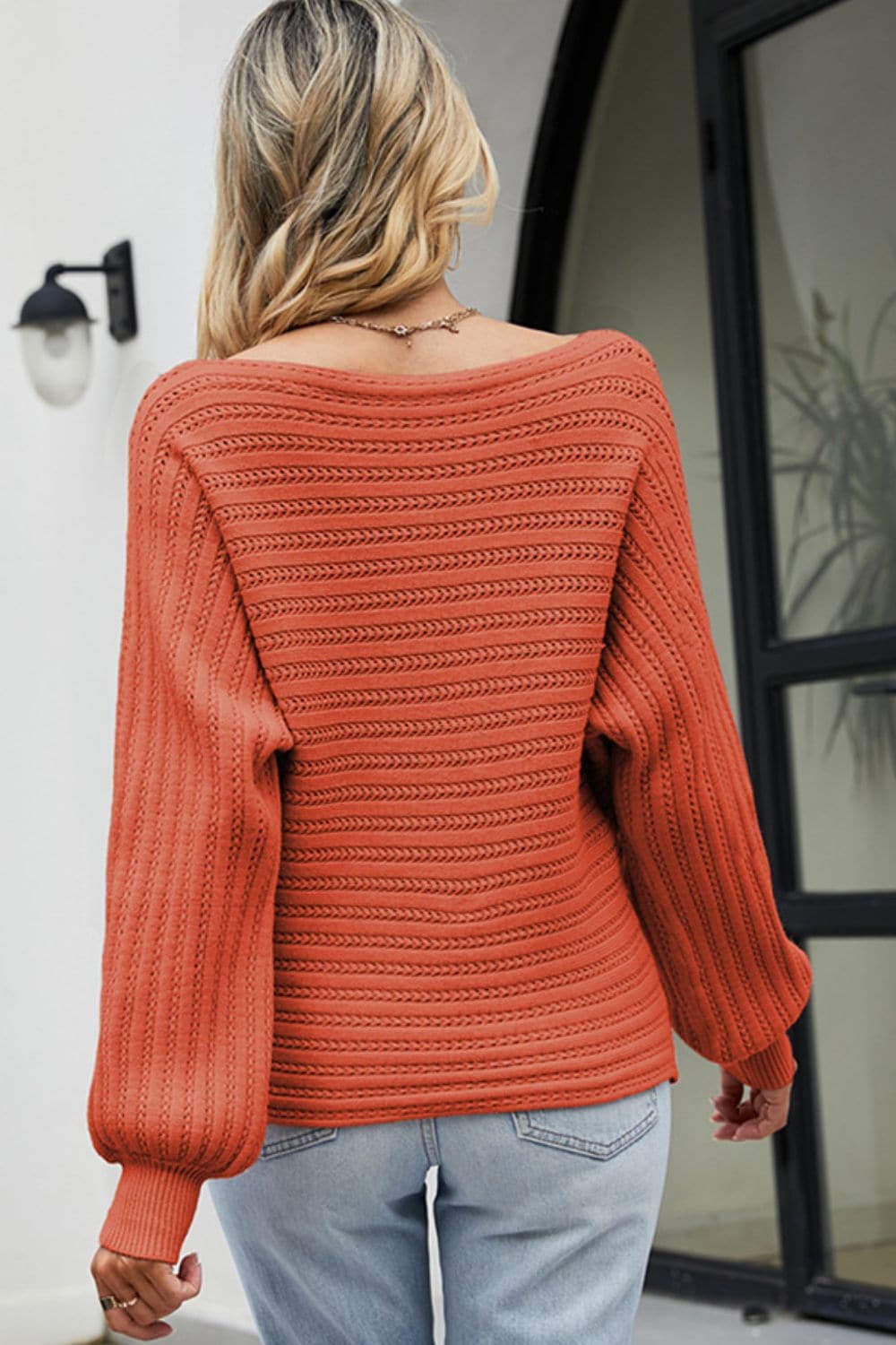 Boat Neck Batwing Sleeve Sweater.