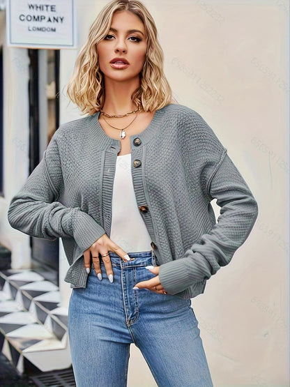 Button Up Dropped Shoulder Cardigan.