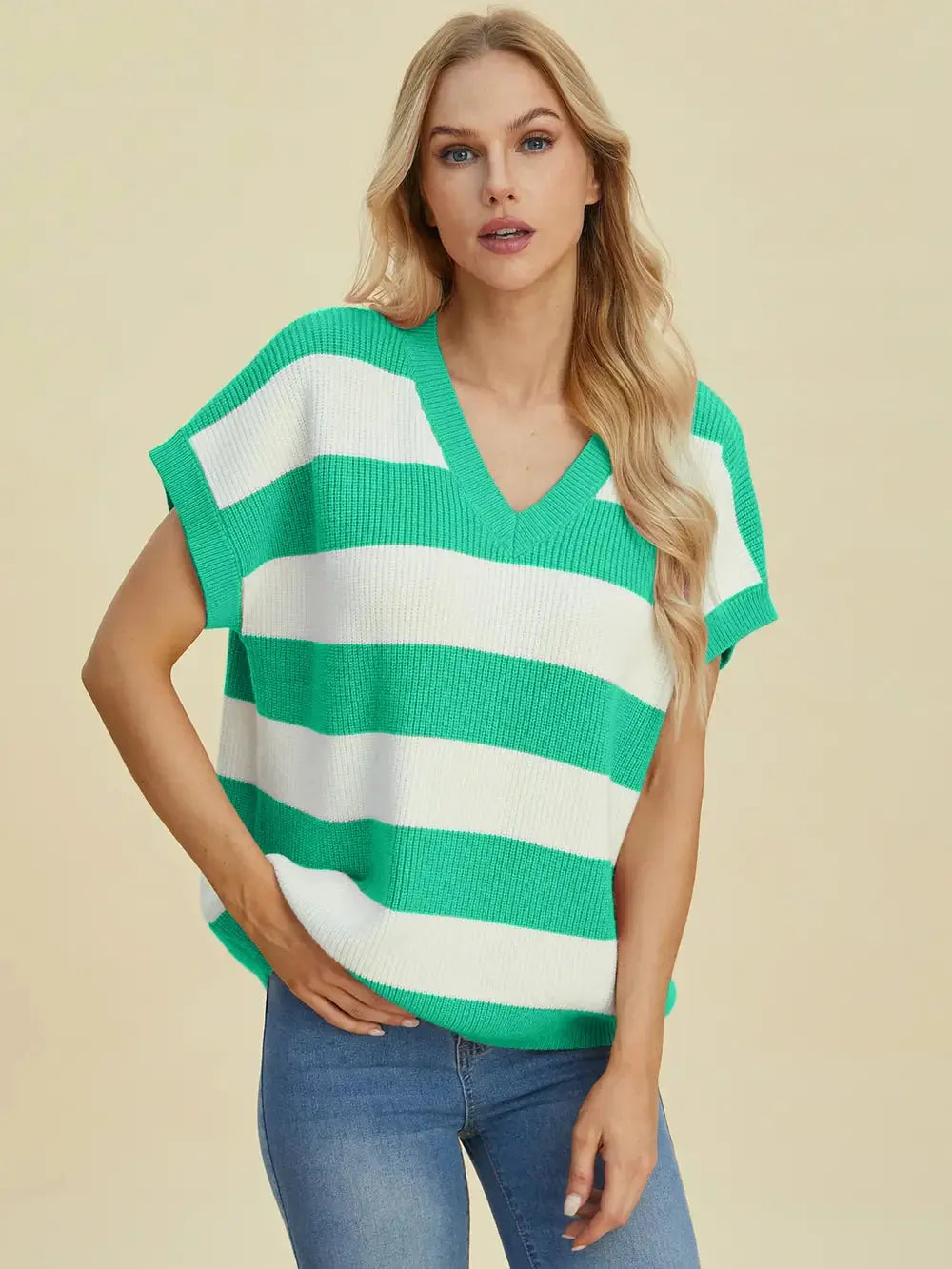 Double Take: Striped V-Neck Sweater - Love Salve