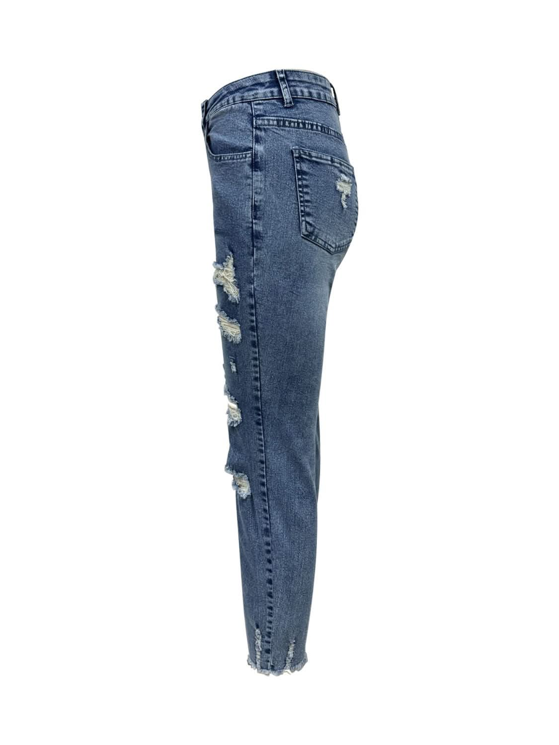 Distressed Raw Hem Jeans with Pockets