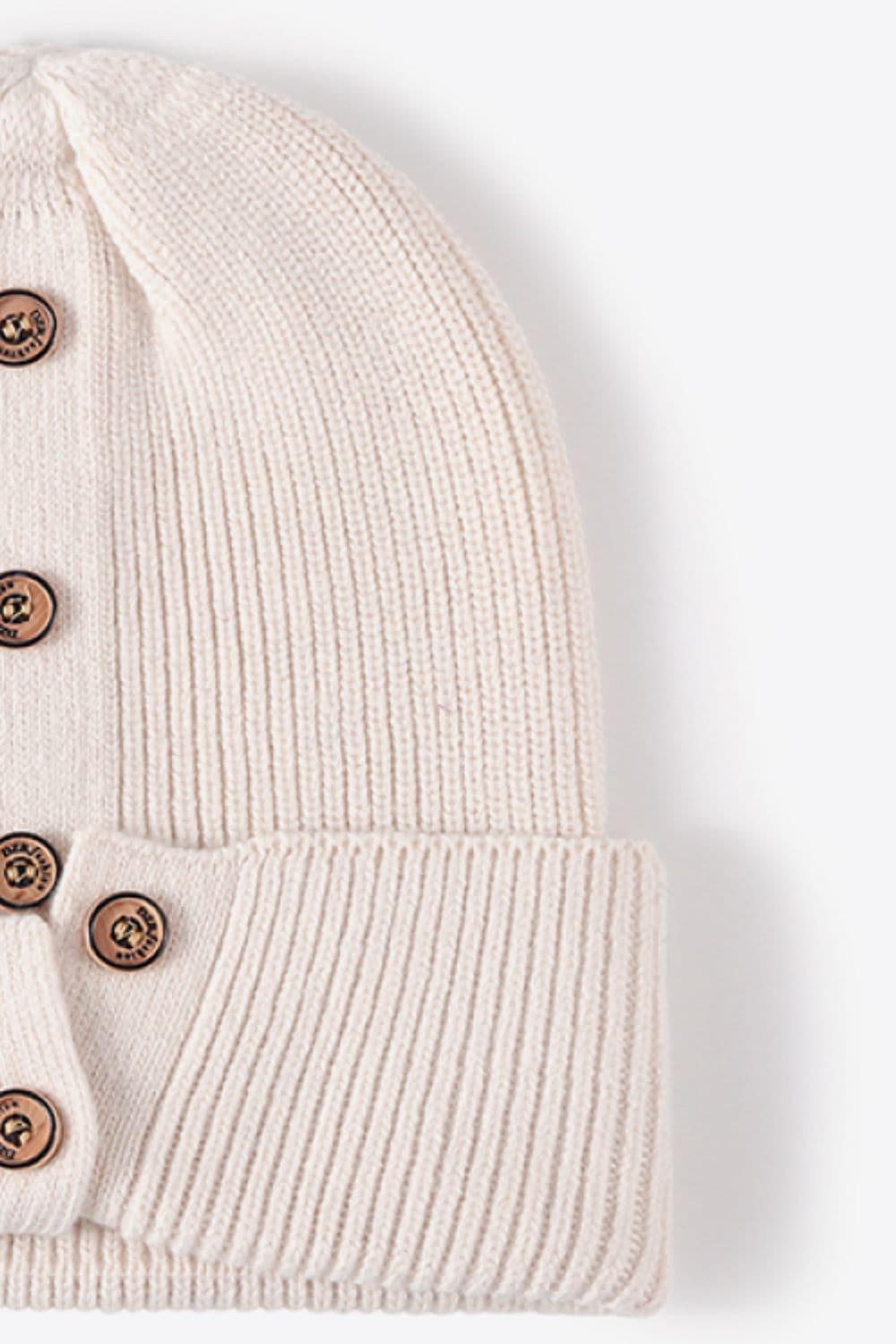 Button Detail Rib-Knit Cuff Beanie.